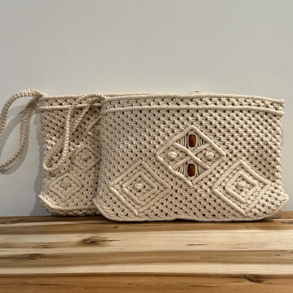 Crochet Women's Bag Cream (2 count) Vintage-THE PEOPLES REPUBLIC OF CHINA ✅SALE✅ - Picture 10 of 14